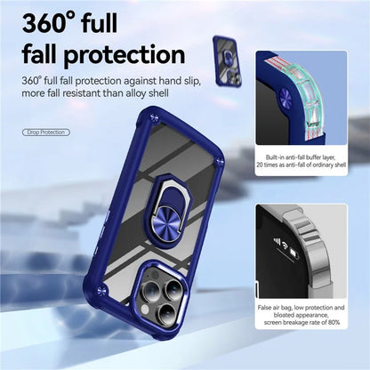 For iPhone 16 Pro Case Alloy Lens Frame PC + TPU Kickstand Phone Back Cover