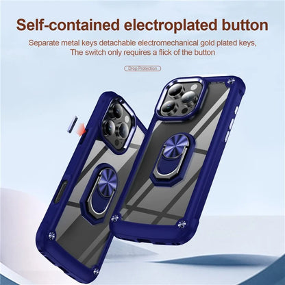 For iPhone 16 Pro Case Alloy Lens Frame PC + TPU Kickstand Phone Back Cover
