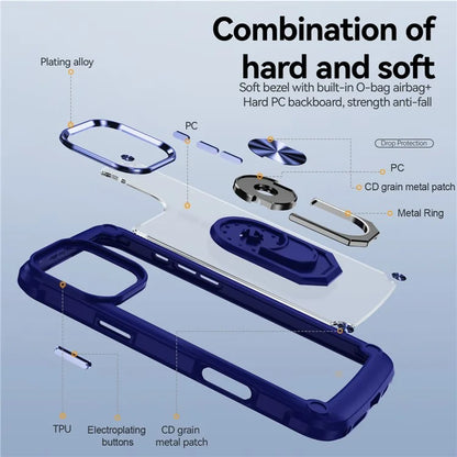 For iPhone 16 Pro Case Alloy Lens Frame PC + TPU Kickstand Phone Back Cover