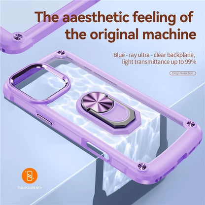 For iPhone 16 Pro Case Alloy Lens Frame PC + TPU Kickstand Phone Back Cover