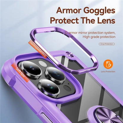 For iPhone 16 Pro Case Alloy Lens Frame PC + TPU Kickstand Phone Back Cover