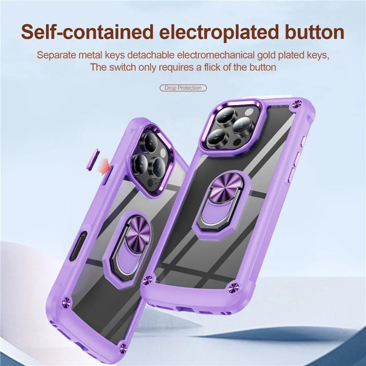 For iPhone 16 Pro Case Alloy Lens Frame PC + TPU Kickstand Phone Back Cover