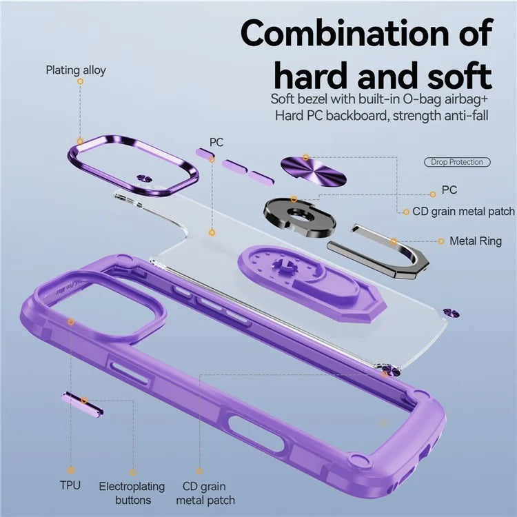 For iPhone 16 Pro Case Alloy Lens Frame PC + TPU Kickstand Phone Back Cover