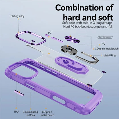 For iPhone 16 Pro Case Alloy Lens Frame PC + TPU Kickstand Phone Back Cover