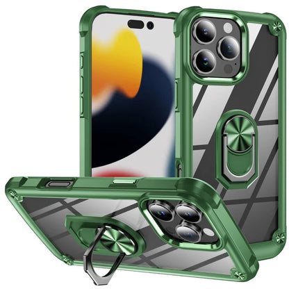 For iPhone 16 Pro Case Alloy Lens Frame PC + TPU Kickstand Phone Back Cover