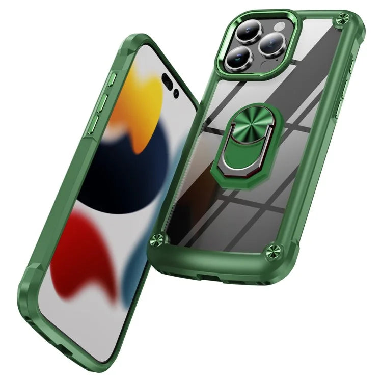 For iPhone 16 Pro Case Alloy Lens Frame PC + TPU Kickstand Phone Back Cover