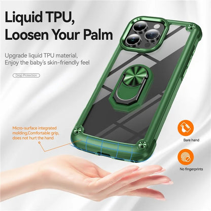 For iPhone 16 Pro Case Alloy Lens Frame PC + TPU Kickstand Phone Back Cover