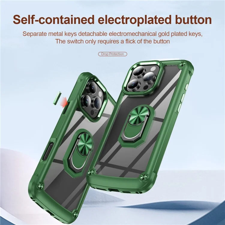 For iPhone 16 Pro Case Alloy Lens Frame PC + TPU Kickstand Phone Back Cover