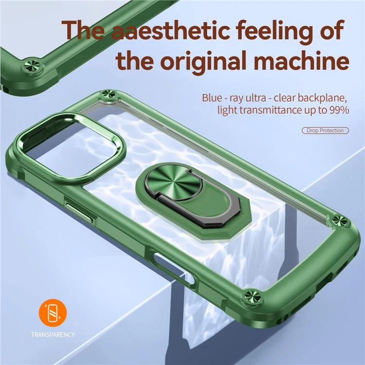 For iPhone 16 Pro Case Alloy Lens Frame PC + TPU Kickstand Phone Back Cover