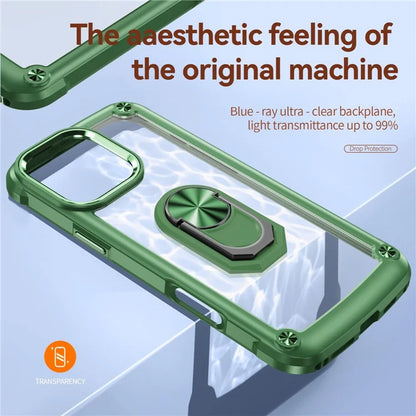 For iPhone 16 Pro Case Alloy Lens Frame PC + TPU Kickstand Phone Back Cover