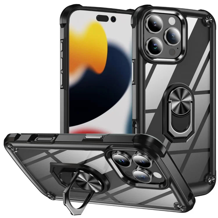For iPhone 16 Pro Case Alloy Lens Frame PC + TPU Kickstand Phone Back Cover