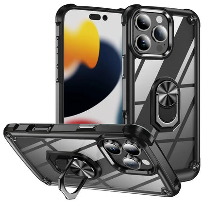 For iPhone 16 Pro Case Alloy Lens Frame PC + TPU Kickstand Phone Back Cover