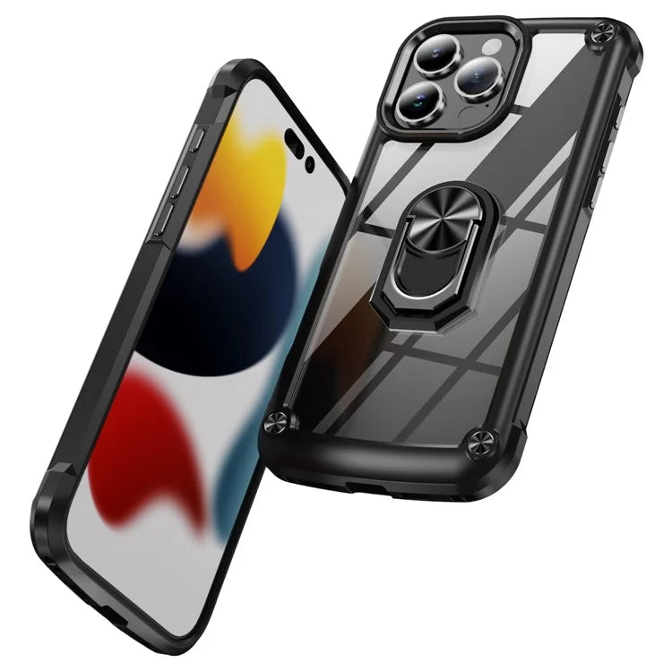 For iPhone 16 Pro Case Alloy Lens Frame PC + TPU Kickstand Phone Back Cover