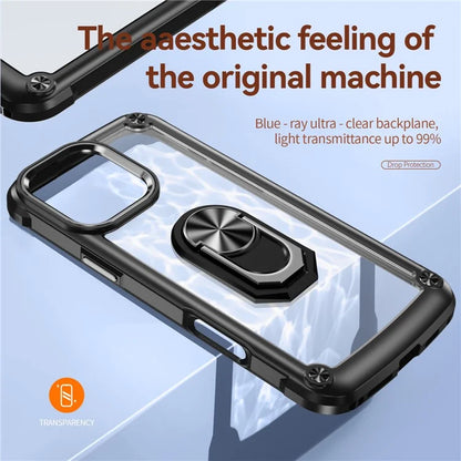 For iPhone 16 Pro Case Alloy Lens Frame PC + TPU Kickstand Phone Back Cover