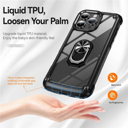 For iPhone 16 Pro Case Alloy Lens Frame PC + TPU Kickstand Phone Back Cover