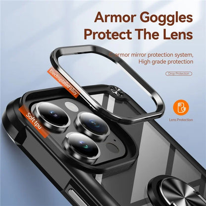 For iPhone 16 Pro Case Alloy Lens Frame PC + TPU Kickstand Phone Back Cover
