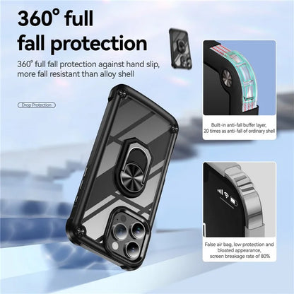 For iPhone 16 Pro Case Alloy Lens Frame PC + TPU Kickstand Phone Back Cover