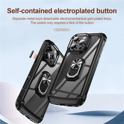 For iPhone 16 Pro Case Alloy Lens Frame PC + TPU Kickstand Phone Back Cover
