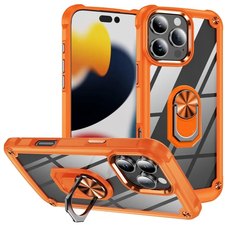 For iPhone 16 Pro Case Alloy Lens Frame PC + TPU Kickstand Phone Back Cover