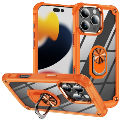 For iPhone 16 Pro Case Alloy Lens Frame PC + TPU Kickstand Phone Back Cover