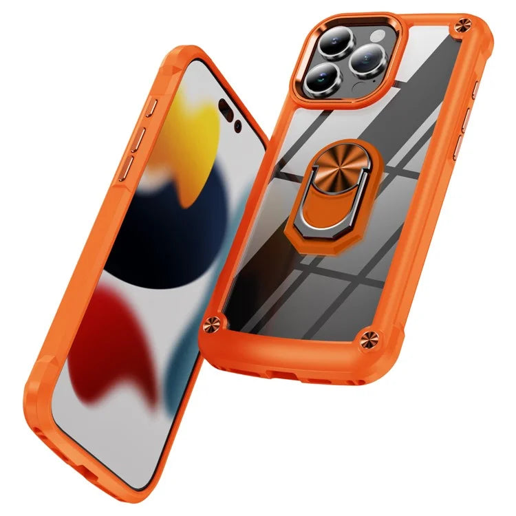 For iPhone 16 Pro Case Alloy Lens Frame PC + TPU Kickstand Phone Back Cover