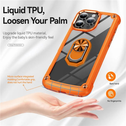 For iPhone 16 Pro Case Alloy Lens Frame PC + TPU Kickstand Phone Back Cover