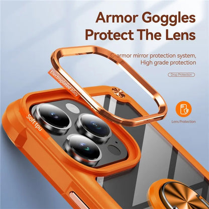 For iPhone 16 Pro Case Alloy Lens Frame PC + TPU Kickstand Phone Back Cover