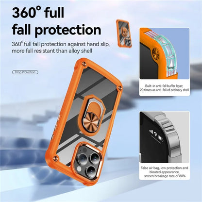 For iPhone 16 Pro Case Alloy Lens Frame PC + TPU Kickstand Phone Back Cover