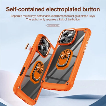 For iPhone 16 Pro Case Alloy Lens Frame PC + TPU Kickstand Phone Back Cover
