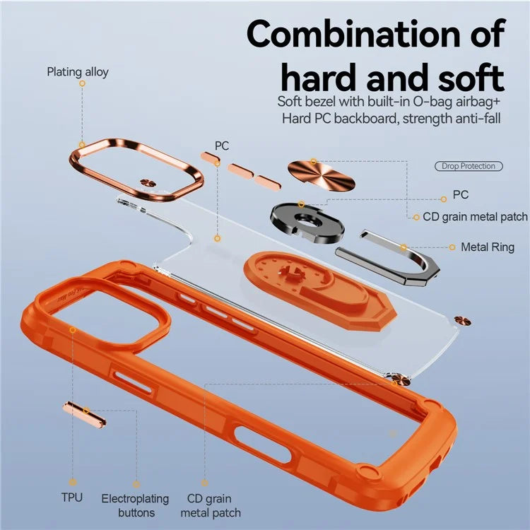 For iPhone 16 Pro Case Alloy Lens Frame PC + TPU Kickstand Phone Back Cover