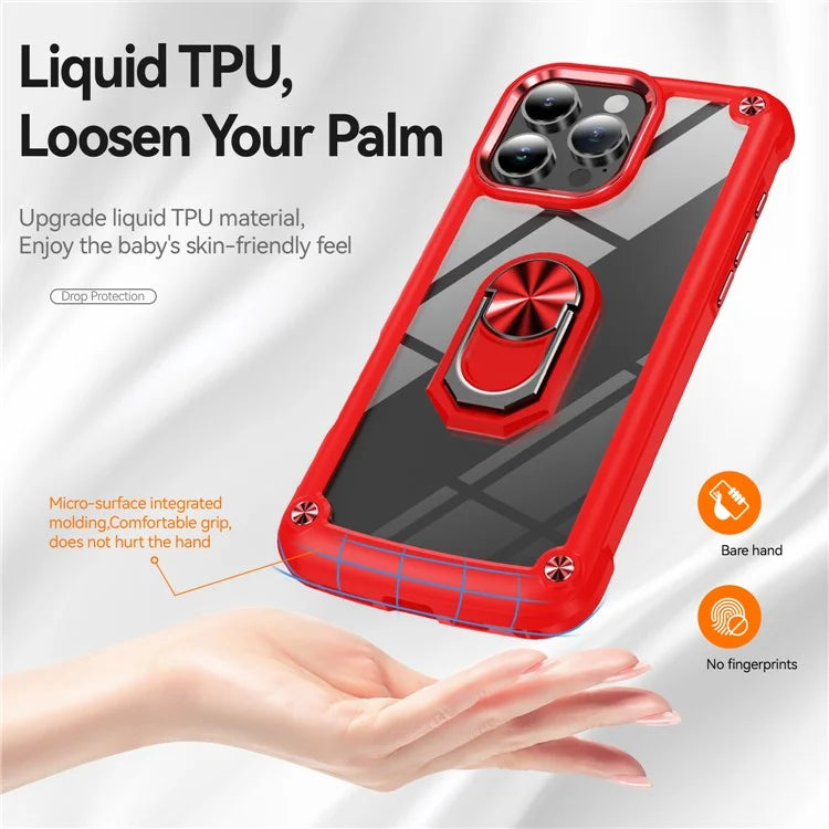 For iPhone 16 Pro Case Alloy Lens Frame PC + TPU Kickstand Phone Back Cover