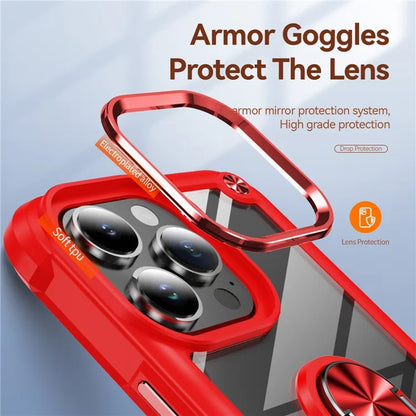 For iPhone 16 Pro Case Alloy Lens Frame PC + TPU Kickstand Phone Back Cover