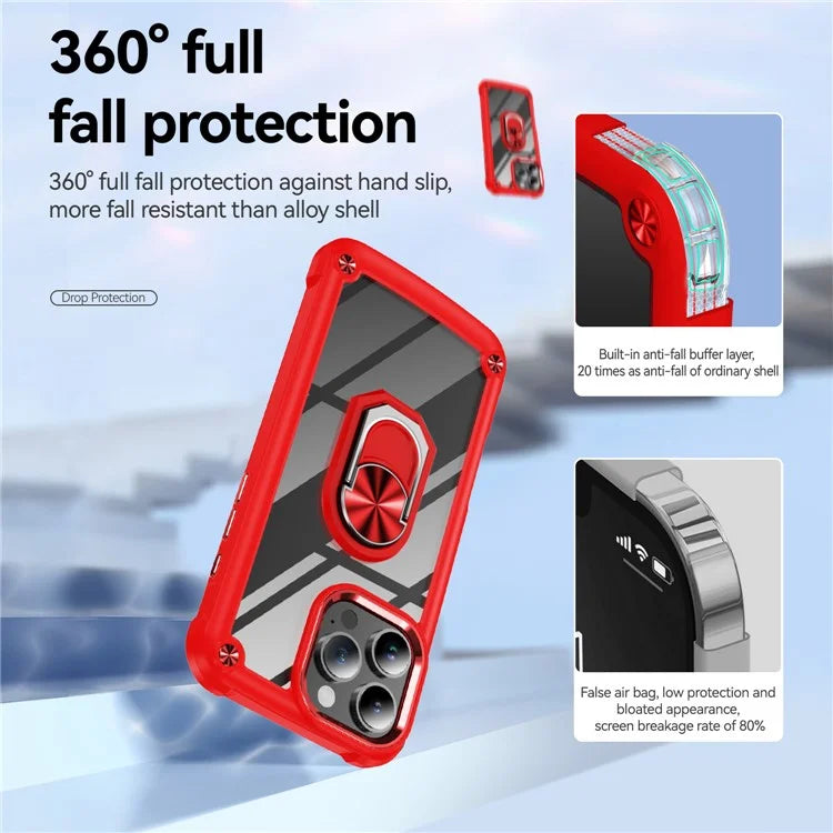 For iPhone 16 Pro Case Alloy Lens Frame PC + TPU Kickstand Phone Back Cover