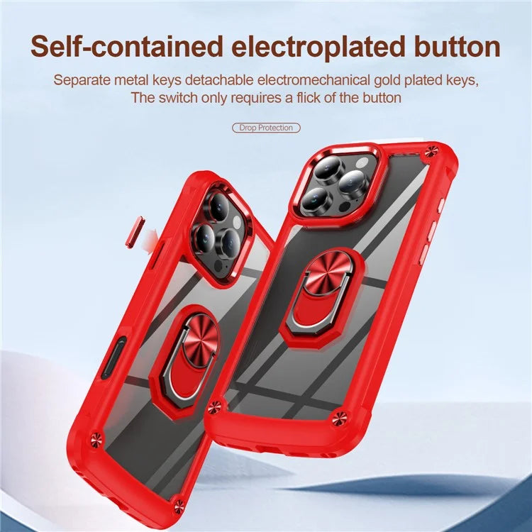 For iPhone 16 Pro Case Alloy Lens Frame PC + TPU Kickstand Phone Back Cover