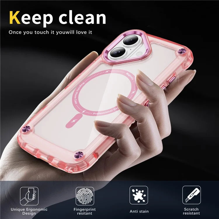 For iPhone 16 Magnetic Case Translucent Phone Cover Compatible with MagSafe