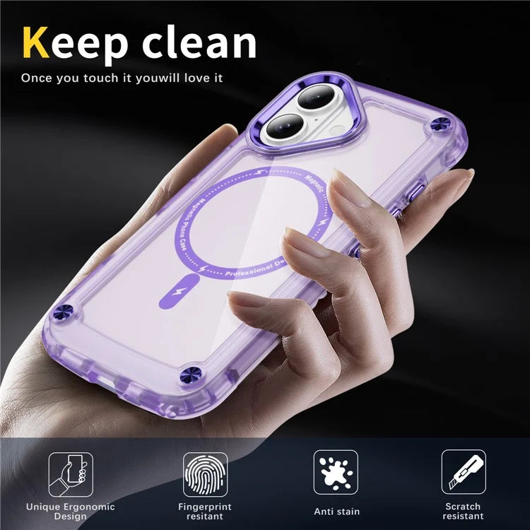 For iPhone 16 Magnetic Case Translucent Phone Cover Compatible with MagSafe