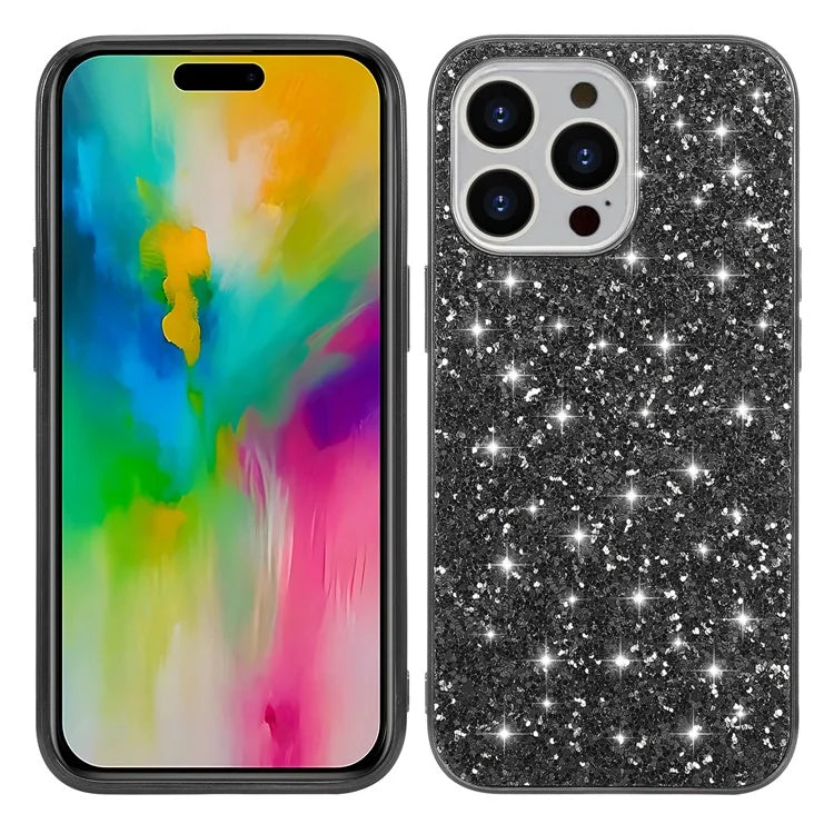 For iPhone 16 Pro Max Case TPU + PC Sparkling Glitter Phone Back Cover