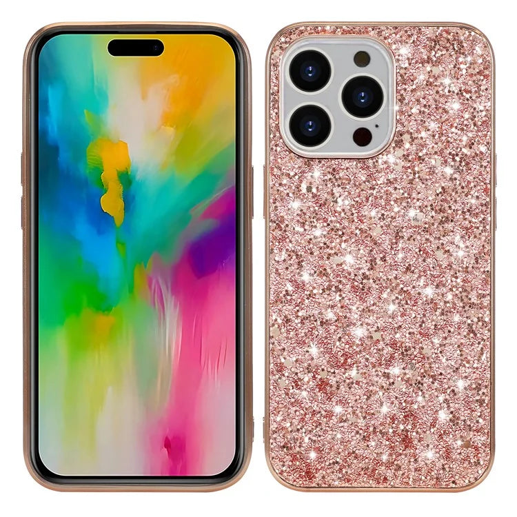 For iPhone 16 Pro Max Case TPU + PC Sparkling Glitter Phone Back Cover