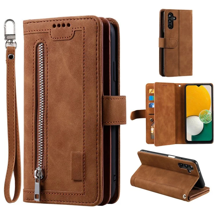 For Samsung Galaxy A16 5G Case PU Leather Phone Cover with Zipper Wallet 9 Card Slots