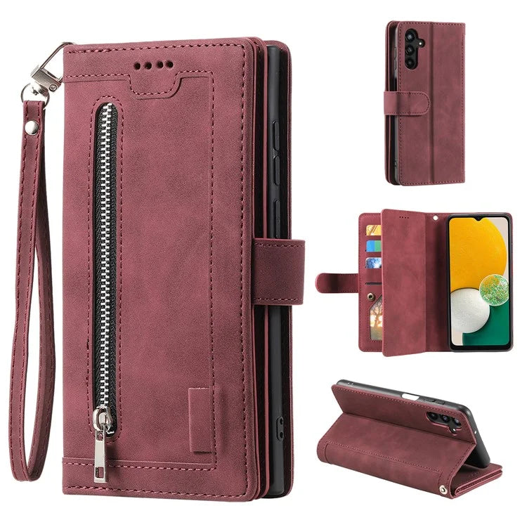 For Samsung Galaxy A16 5G Case PU Leather Phone Cover with Zipper Wallet 9 Card Slots
