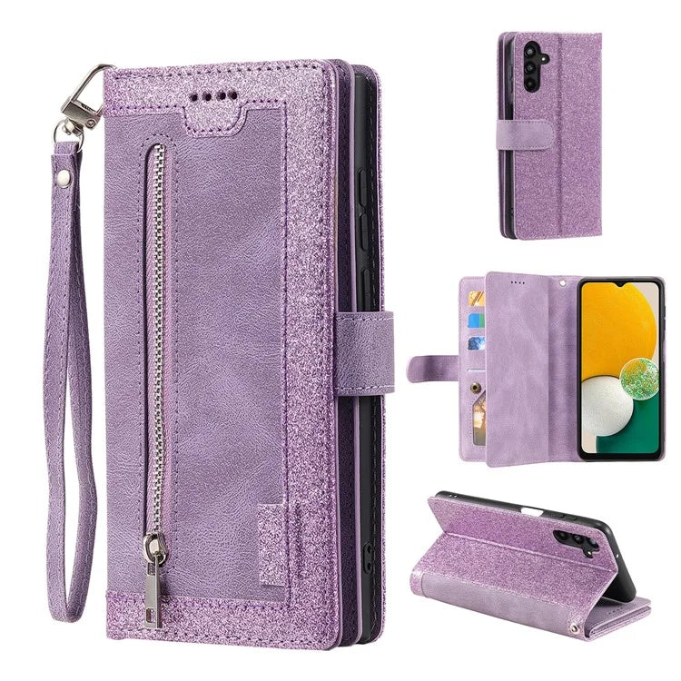 For Samsung Galaxy A16 5G Case PU Leather Phone Cover with Zipper Wallet 9 Card Slots