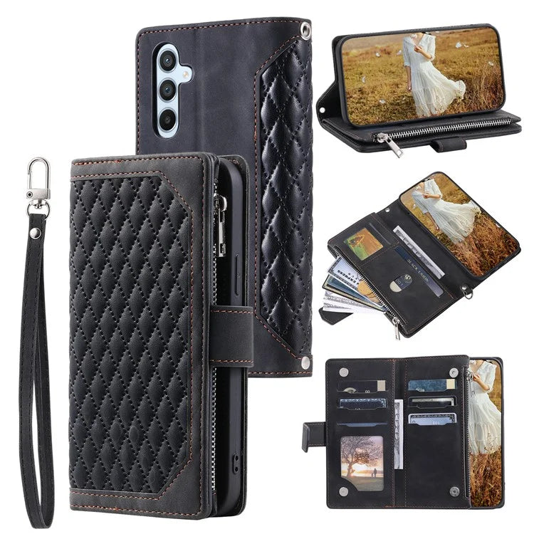 Style 005 For Samsung Galaxy A16 5G Wallet Case Rhombus Stitching Line PU Leather Phone Cover