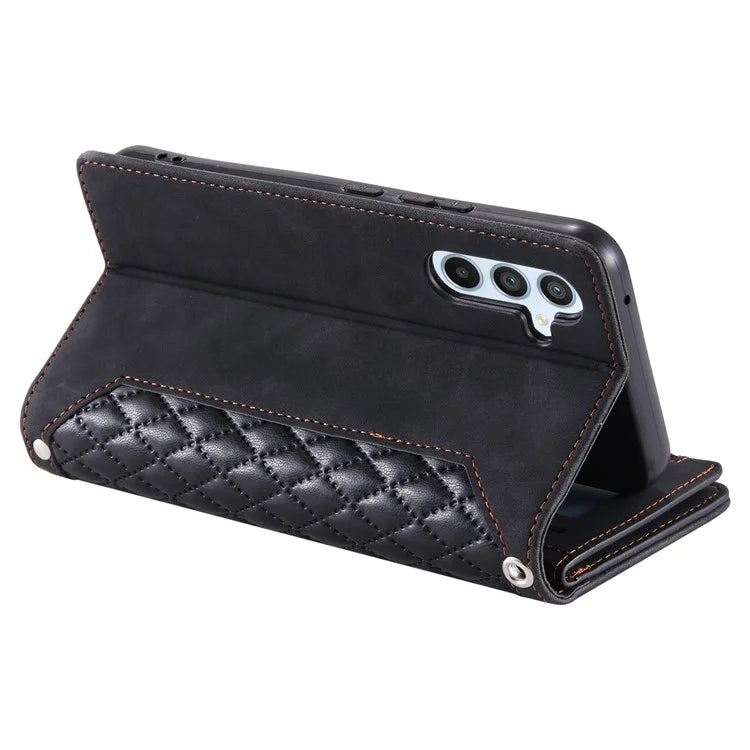 Style 005 For Samsung Galaxy A16 5G Wallet Case Rhombus Stitching Line PU Leather Phone Cover