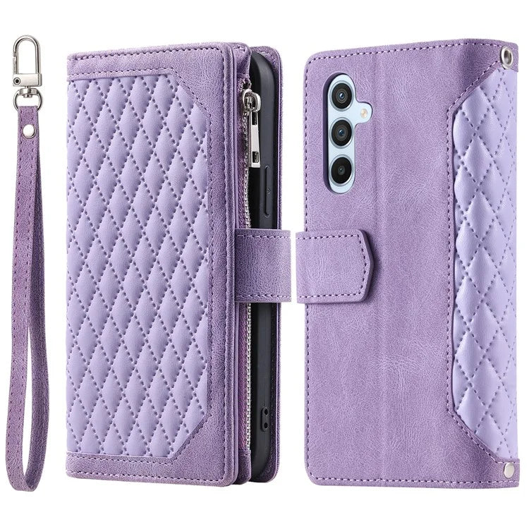 Style 005 For Samsung Galaxy A16 5G Wallet Case Rhombus Stitching Line PU Leather Phone Cover