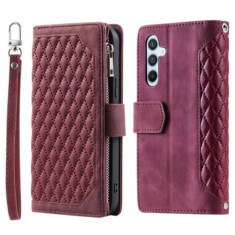 Style 005 For Samsung Galaxy A16 5G Wallet Case Rhombus Stitching Line PU Leather Phone Cover
