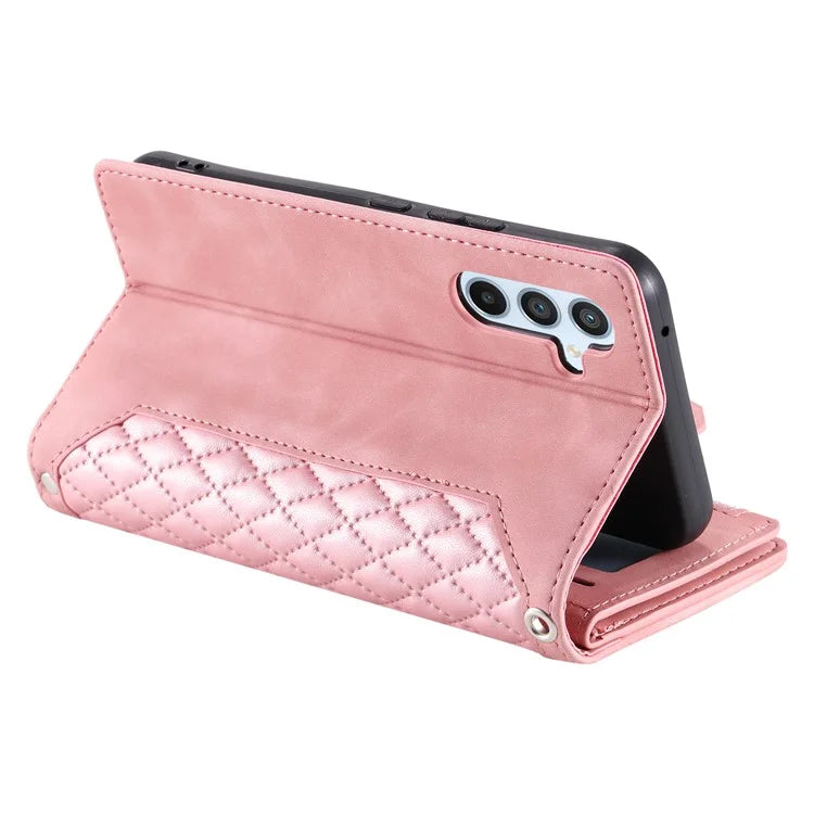 Style 005 For Samsung Galaxy A16 5G Wallet Case Rhombus Stitching Line PU Leather Phone Cover