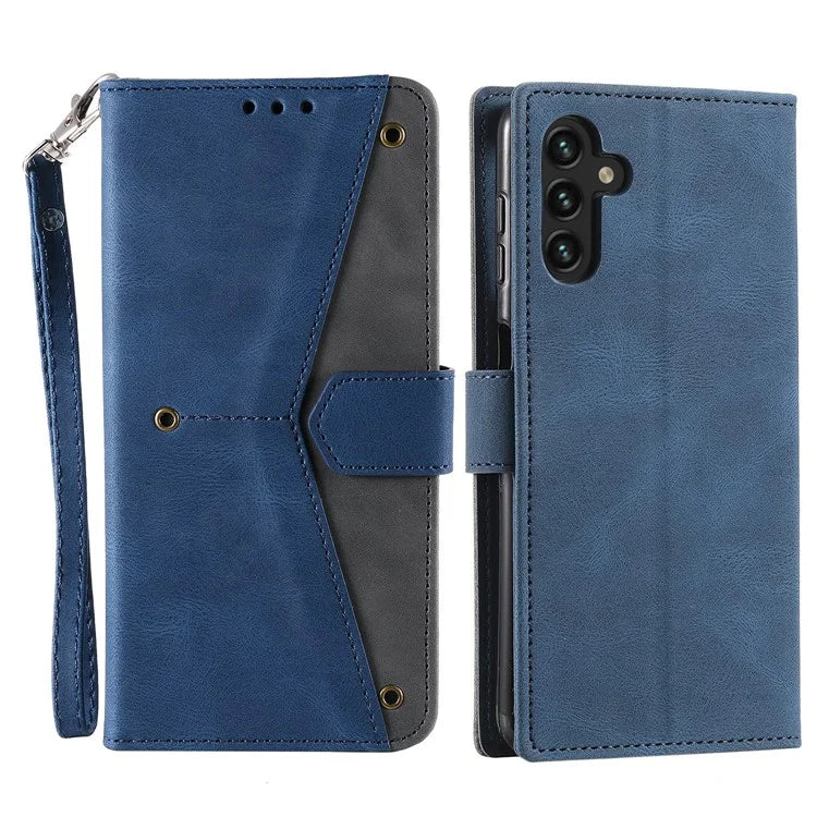 For Samsung Galaxy A16 5G Leather Case Splicing Stitching Wallet Stand Phone Cover with Strap
