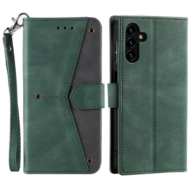 For Samsung Galaxy A16 5G Leather Case Splicing Stitching Wallet Stand Phone Cover with Strap