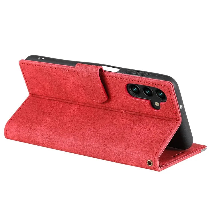 For Samsung Galaxy A16 5G Leather Case Splicing Stitching Wallet Stand Phone Cover with Strap