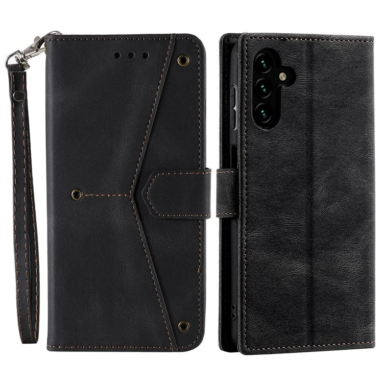 For Samsung Galaxy A16 5G Leather Case Splicing Stitching Wallet Stand Phone Cover with Strap